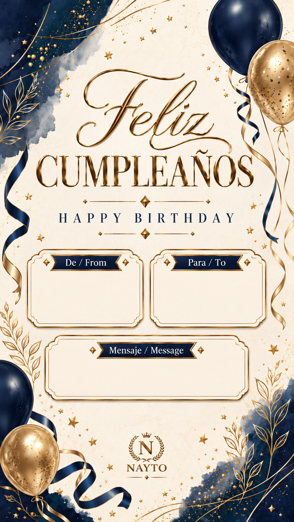 Tarjeta Digital de Cumpleaños Masculina Navy y Dorado