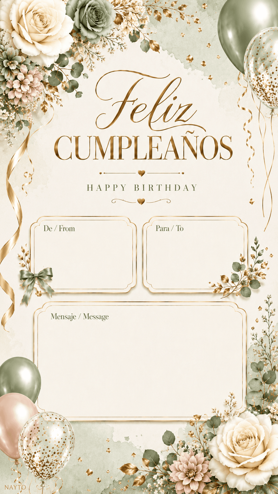 Tarjeta Digital de Cumpleaños Floral Salvia y Dorado