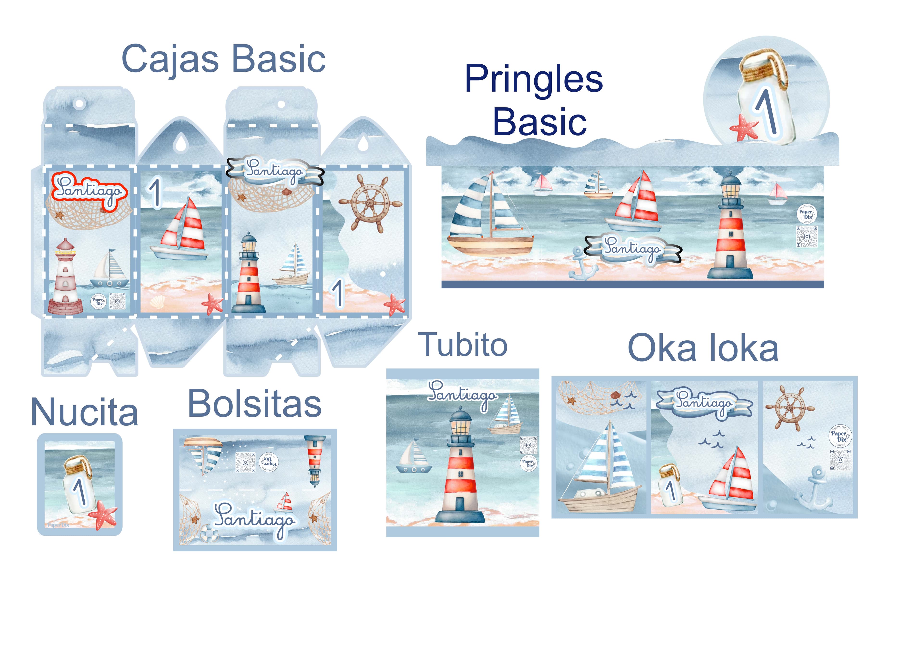 Kit Navy Basic de PaperDix con diseño náutico para papelería y decoración de cumpleaños infantil.